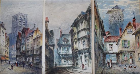 A W.H. Wallis, three watercolours, Rouen 23x145cm